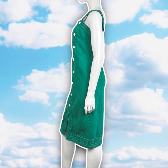 ANTHROPOLOGIE Maeve Elizabeth Button-Front Dress Green Christmas Retro Career - Picture 6 of 10